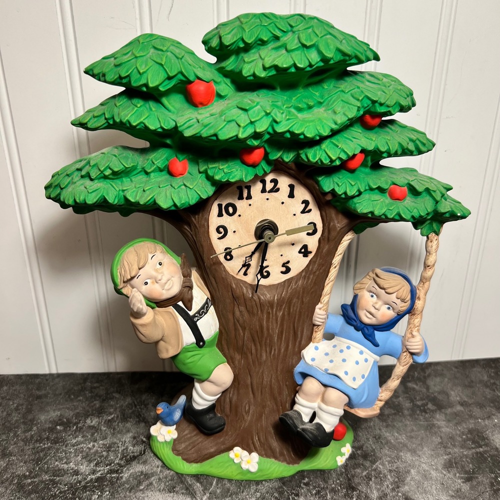 Vintage Novelty Mantel Clock Children on Swing | Grandma
